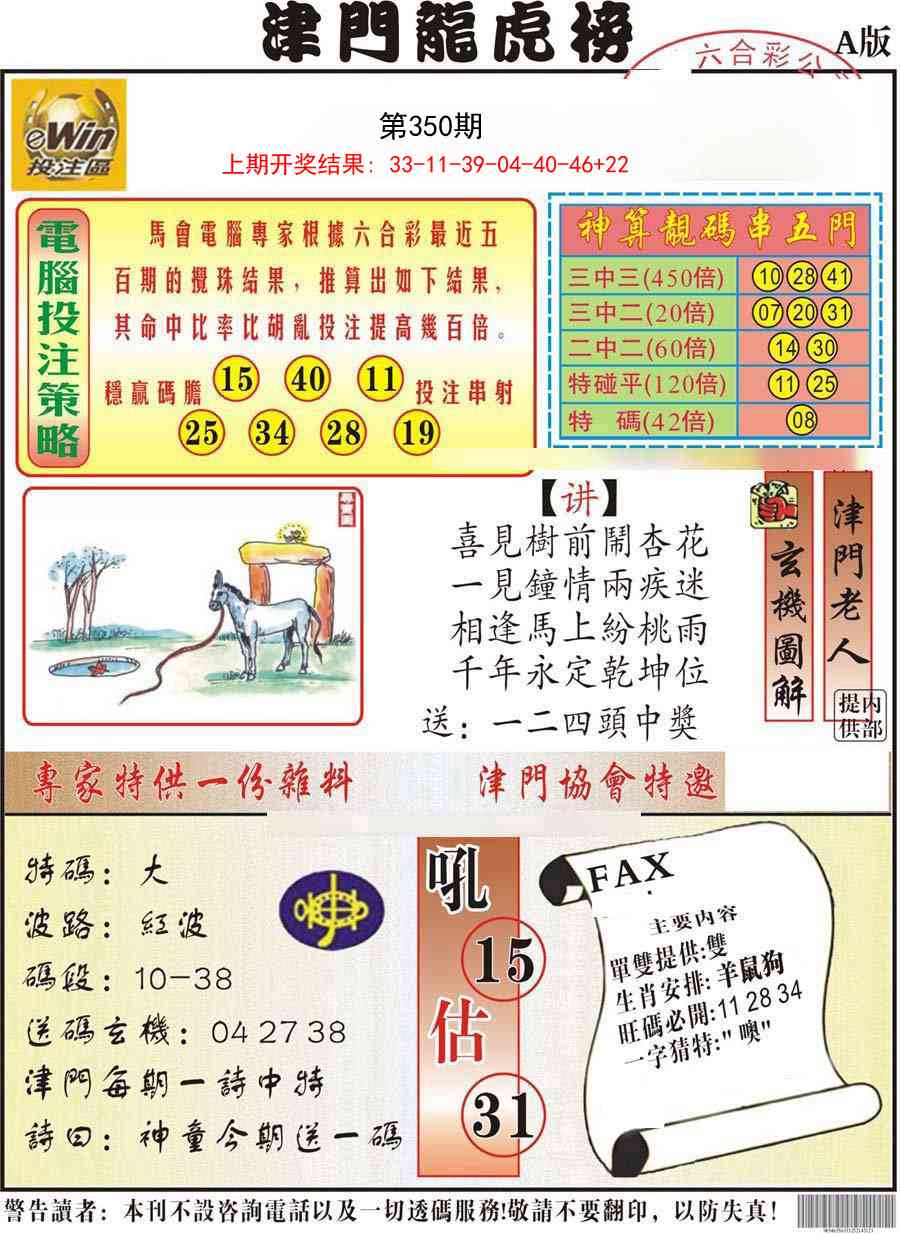 350期津门龙虎榜A[图]