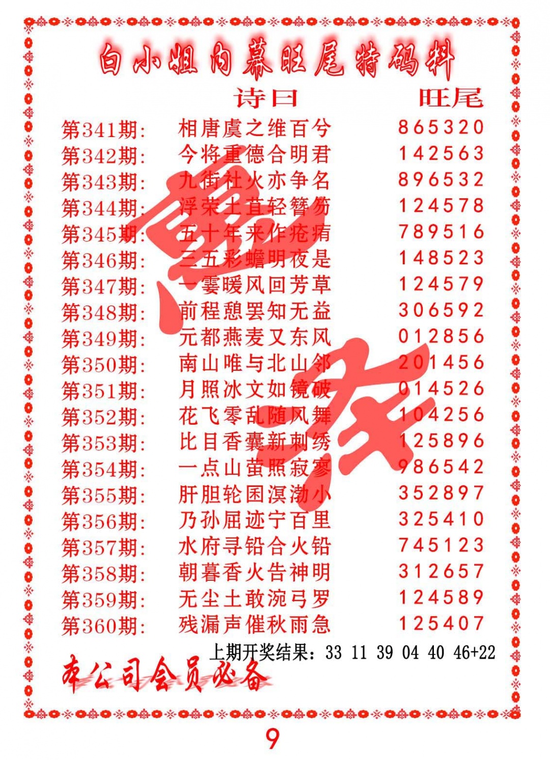 350期内幕旺尾特码料[图]